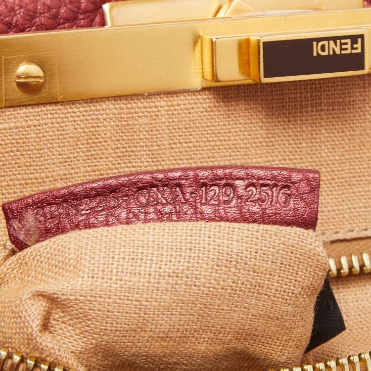 Pre Owned Fendi Metallic Burgundy Selleria Leather Regular Peekaboo Top Handle Bag