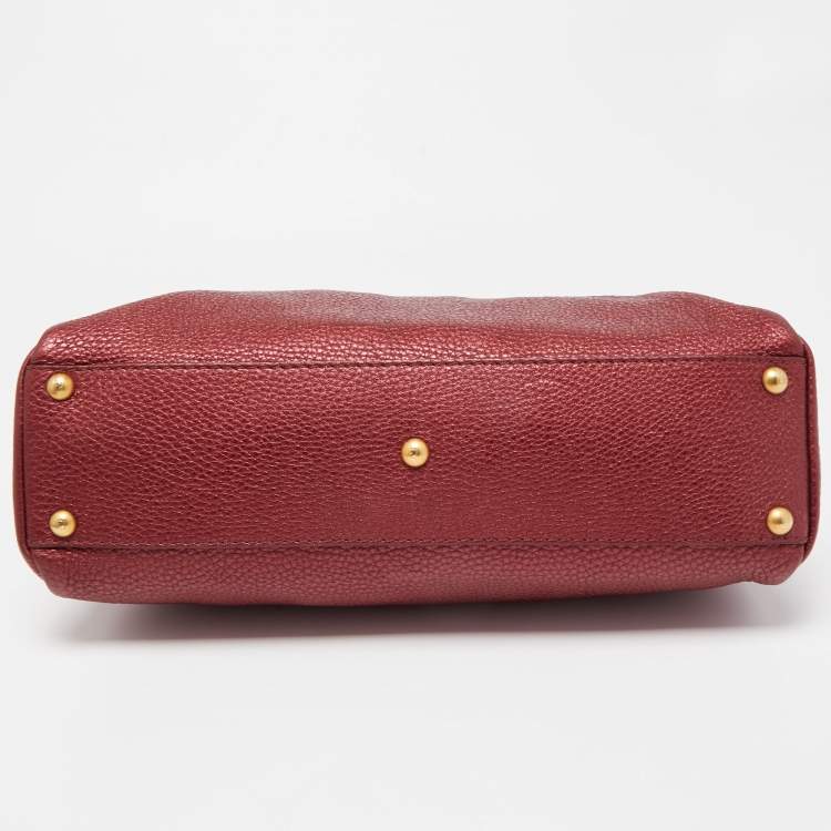 Pre Owned Fendi Metallic Burgundy Selleria Leather Regular Peekaboo Top Handle Bag