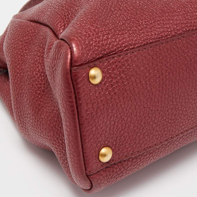 Pre Owned Fendi Metallic Burgundy Selleria Leather Regular Peekaboo Top Handle Bag