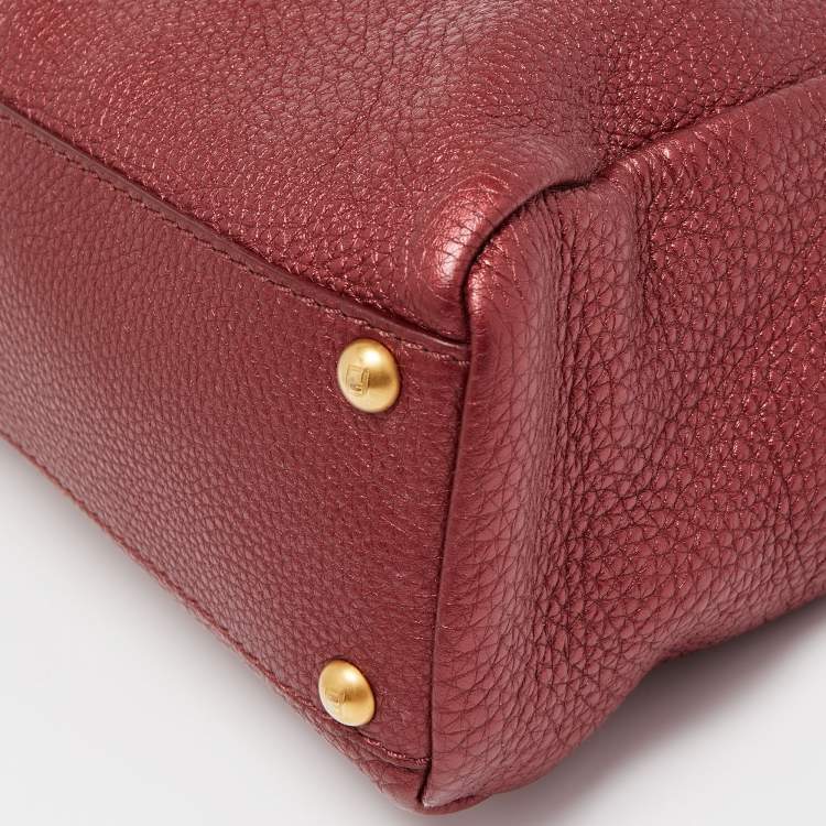 Pre Owned Fendi Metallic Burgundy Selleria Leather Regular Peekaboo Top Handle Bag
