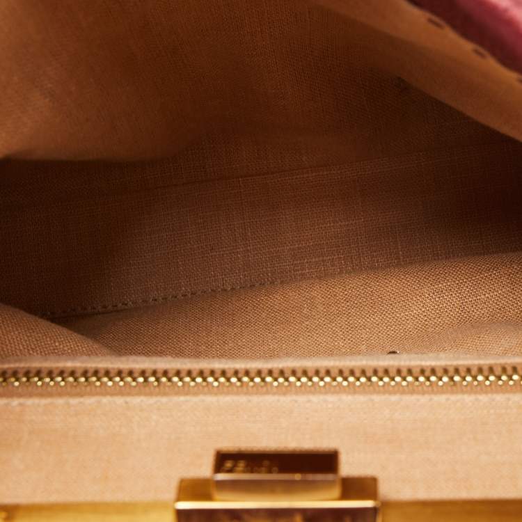 Pre Owned Fendi Metallic Burgundy Selleria Leather Regular Peekaboo Top Handle Bag