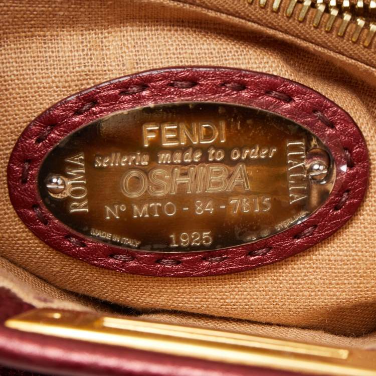 Pre Owned Fendi Metallic Burgundy Selleria Leather Regular Peekaboo Top Handle Bag
