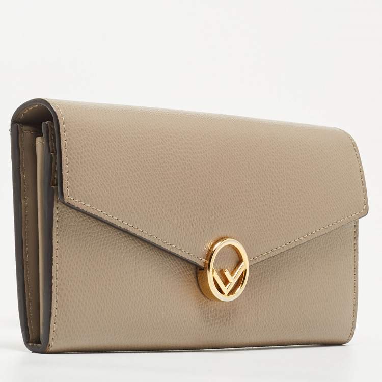 Pre Owned Fendi Taupe Leather F is Fendi Continental Wallet