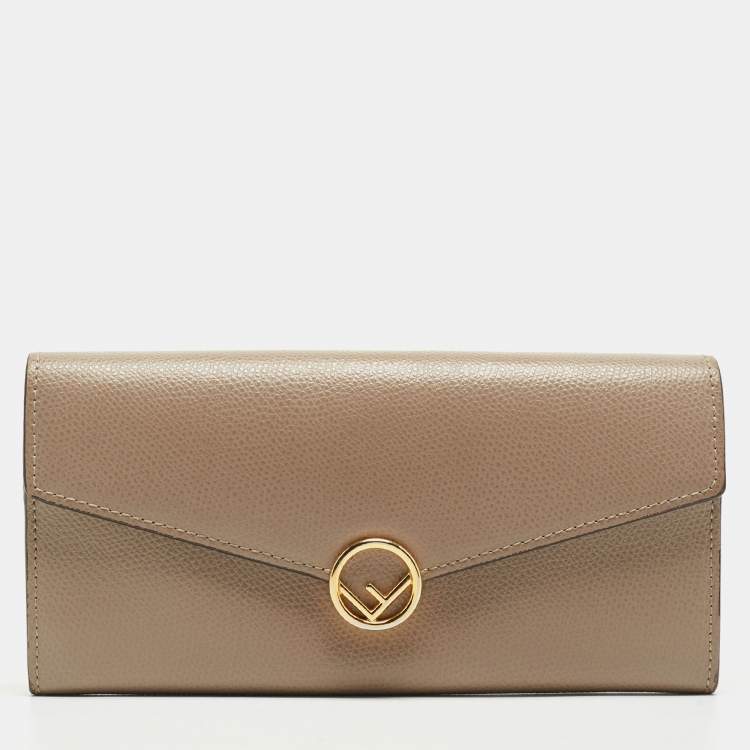 Pre Owned Fendi Taupe Leather F is Fendi Continental Wallet