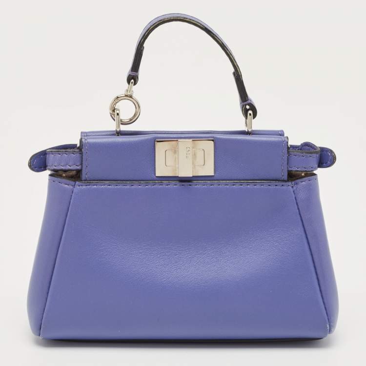 Pre Owned Fendi Purple Leather Micro Peekaboo Crossbody Bag