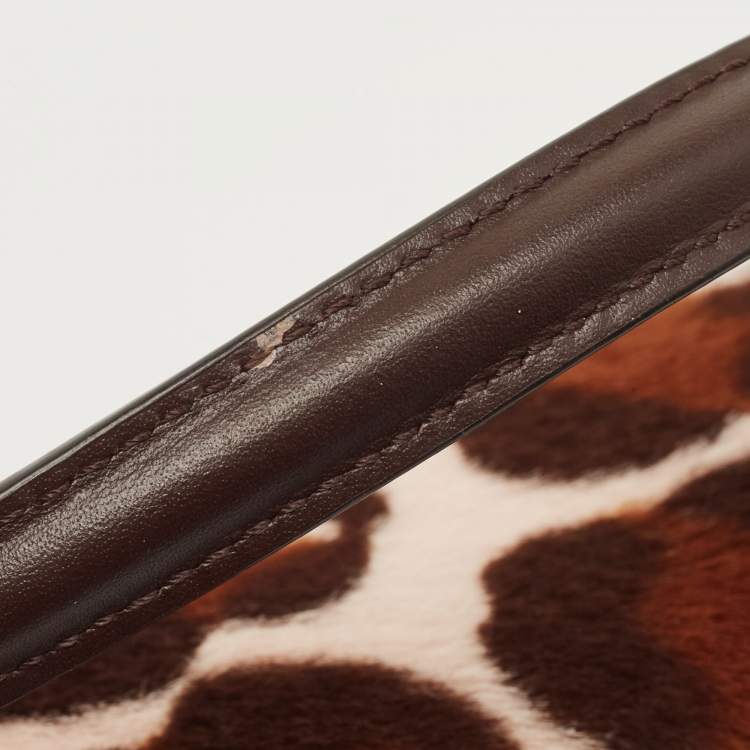 Pre Owned Fendi Brown Leopard Print Calfhair Flap Baguette Bag