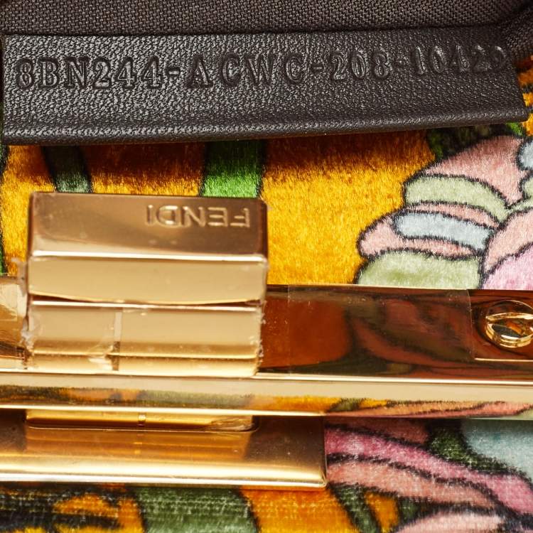 Pre Owned Fendi Multicolor Floral Print Velvet Mini Peekaboo Top Handle Bag