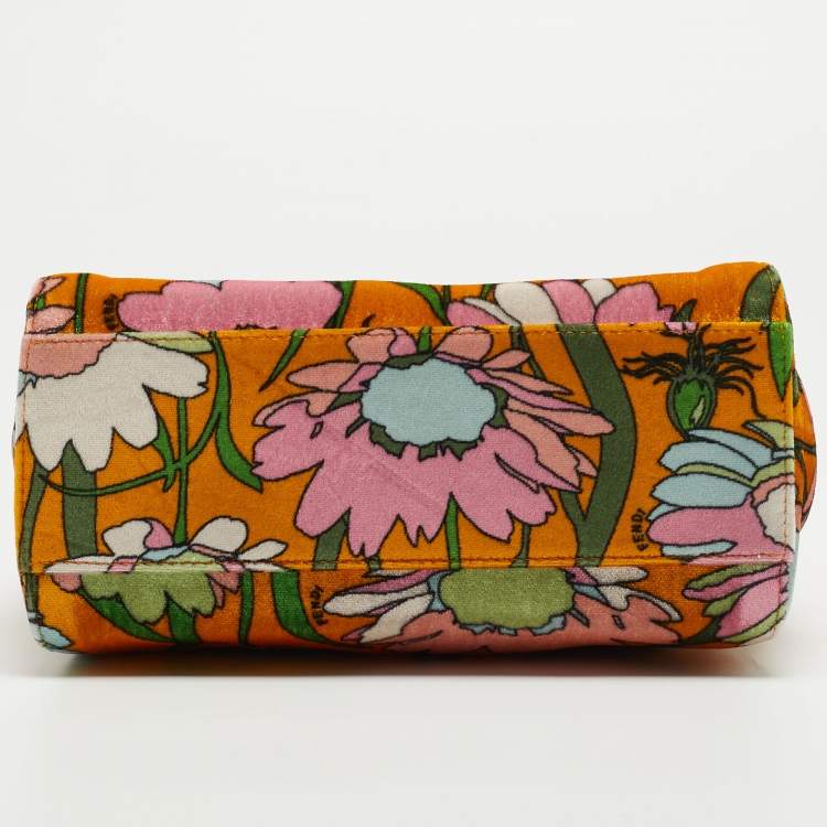Pre Owned Fendi Multicolor Floral Print Velvet Mini Peekaboo Top Handle Bag