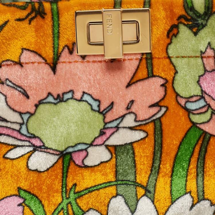 Pre Owned Fendi Multicolor Floral Print Velvet Mini Peekaboo Top Handle Bag