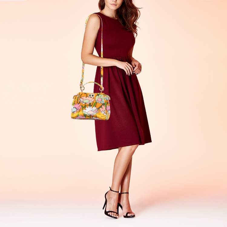 Pre Owned Fendi Multicolor Floral Print Velvet Mini Peekaboo Top Handle Bag