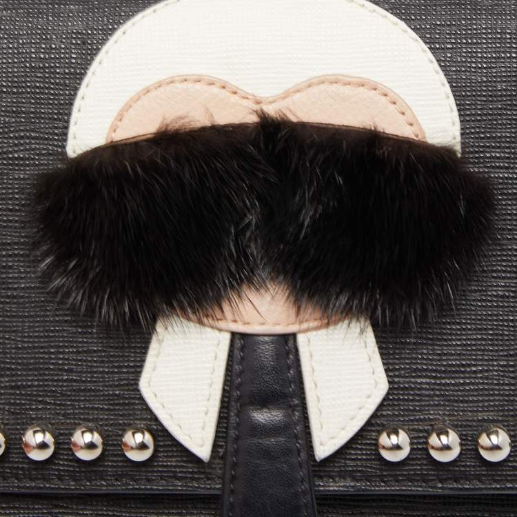 Pre Owned Fendi Black Leather Studded Karlito Wallet on Chain 