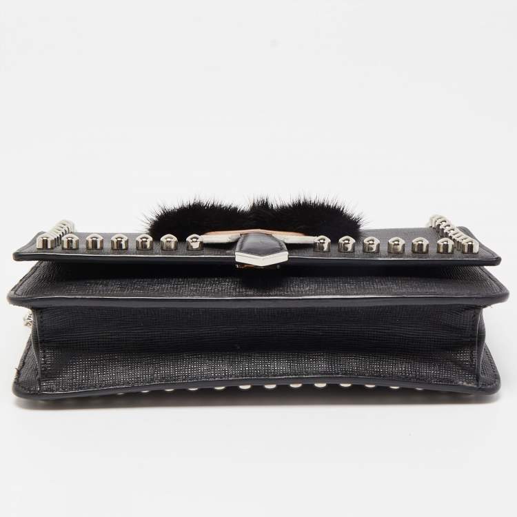 Pre Owned Fendi Black Leather Studded Karlito Wallet on Chain 