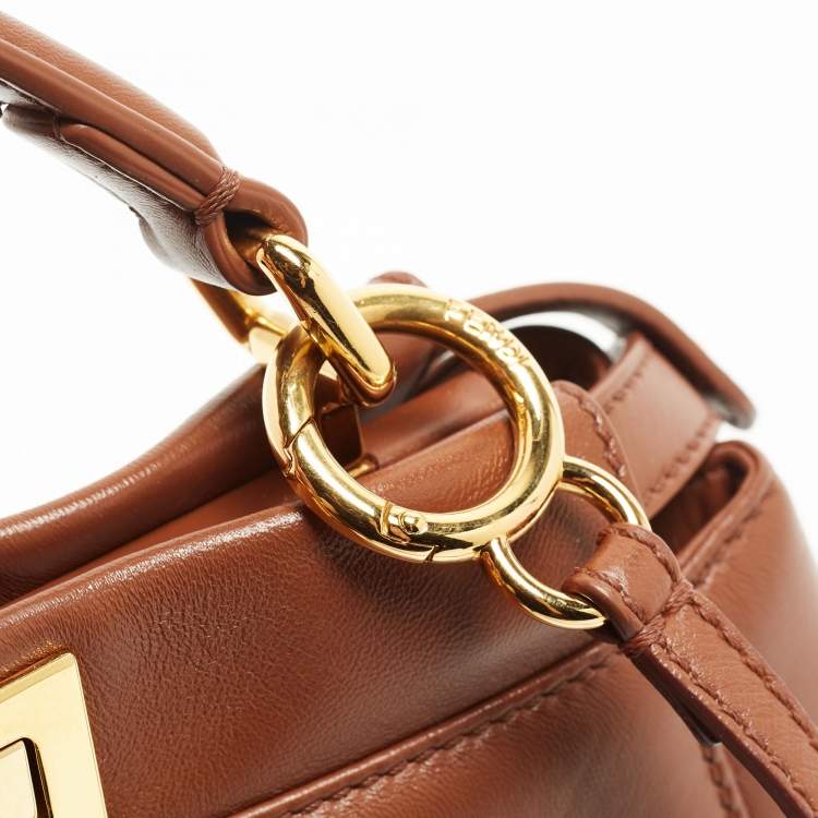 Pre Owned Fendi Brown Leather Mini Peekaboo Top Handle Bag