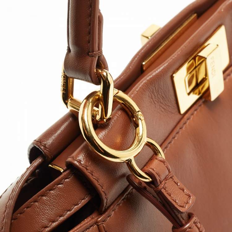 Pre Owned Fendi Brown Leather Mini Peekaboo Top Handle Bag