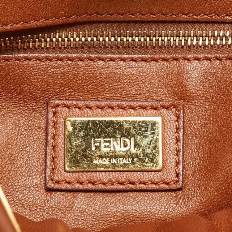 Pre Owned Fendi Brown Leather Mini Peekaboo Top Handle Bag