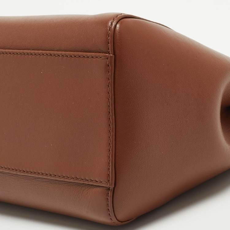 Pre Owned Fendi Brown Leather Mini Peekaboo Top Handle Bag