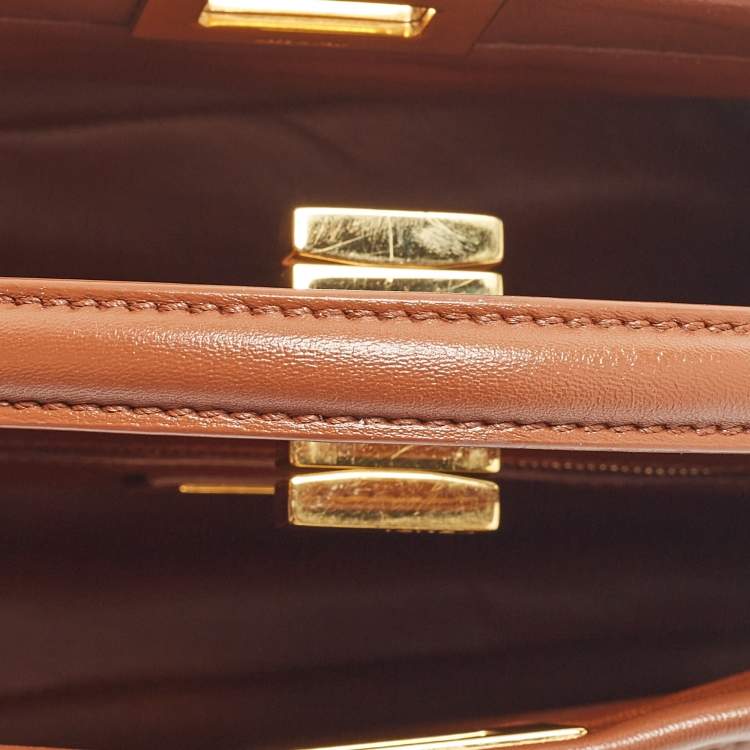 Pre Owned Fendi Brown Leather Mini Peekaboo Top Handle Bag