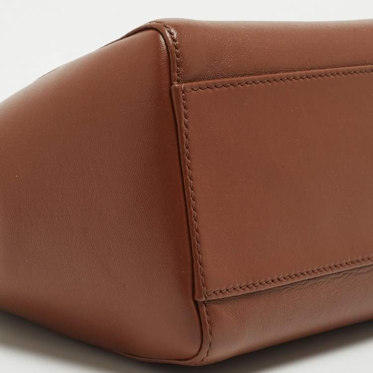 Pre Owned Fendi Brown Leather Mini Peekaboo Top Handle Bag