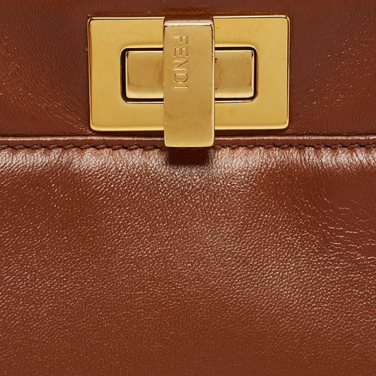 Pre Owned Fendi Brown Leather Mini Peekaboo Top Handle Bag