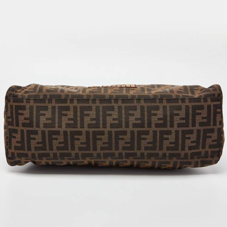 Pre Owned Fendi Tobacco Zucca Canvas and Suede Eyelet Embellished Chef De Jour Bag