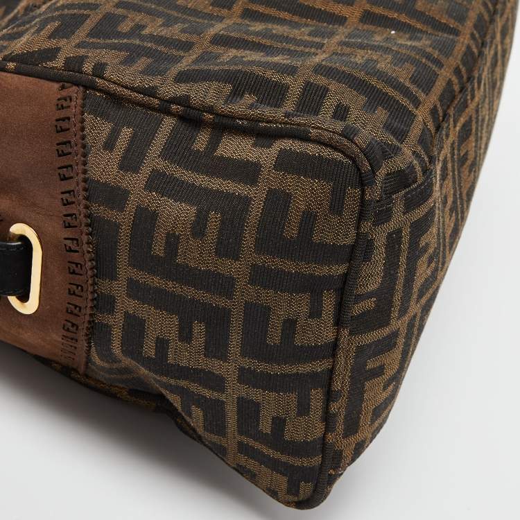 Pre Owned Fendi Tobacco Zucca Canvas and Suede Eyelet Embellished Chef De Jour Bag