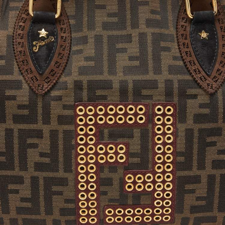 Pre Owned Fendi Tobacco Zucca Canvas and Suede Eyelet Embellished Chef De Jour Bag