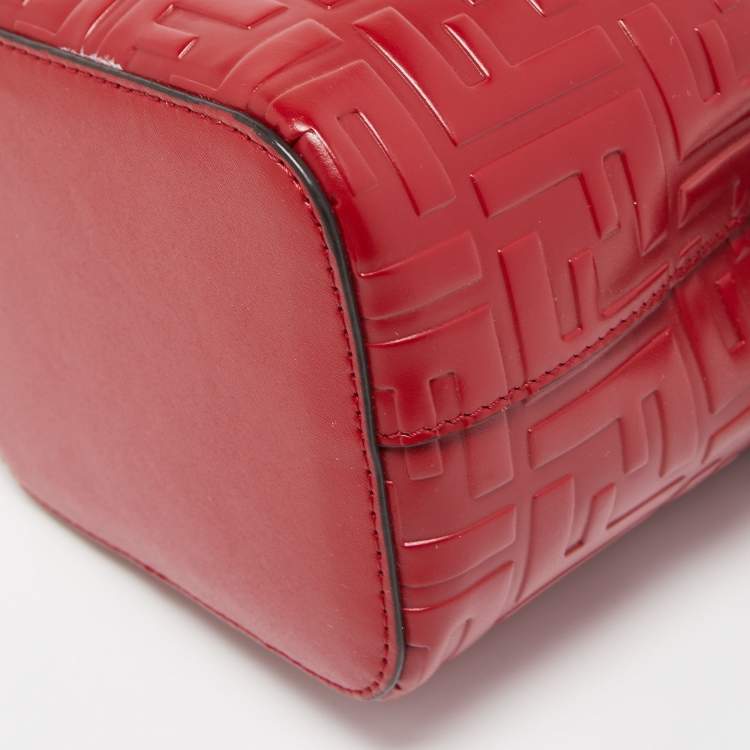 Pre Owned Fendi Red Zucca Leather Mini Mon Tresor Bucket Bag