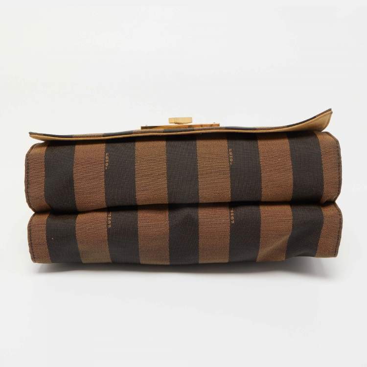 Pre Owned Fendi Tobacco Pequin Stripe Canvas Large Claudia Shoulder Bag