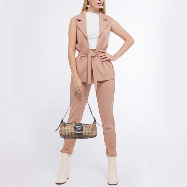 Pre Owned Fendi Beige/Brown Zuchinno Canvas and Leather Baguette Bag