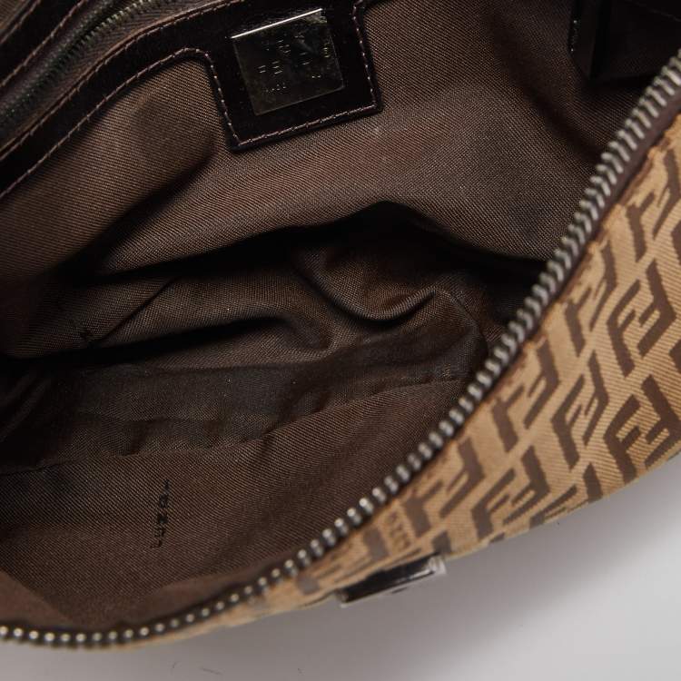 Pre Owned Fendi Beige/Brown Zuchinno Canvas and Leather Baguette Bag