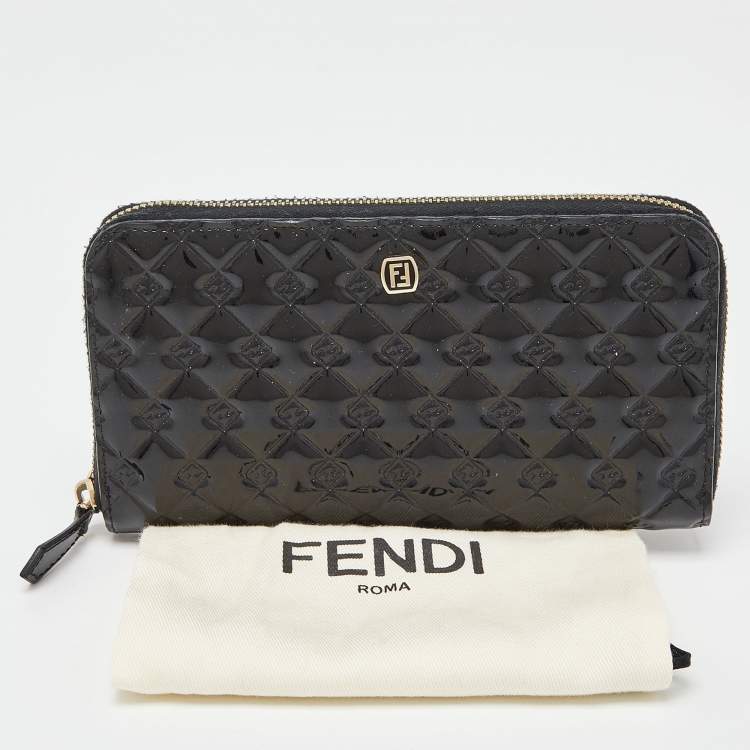 Pre Owned Fendi Black Patent Leather Fendilicious Zip Around Wallet