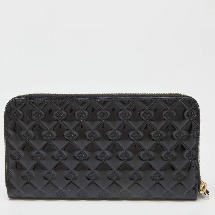 Pre Owned Fendi Black Patent Leather Fendilicious Zip Around Wallet