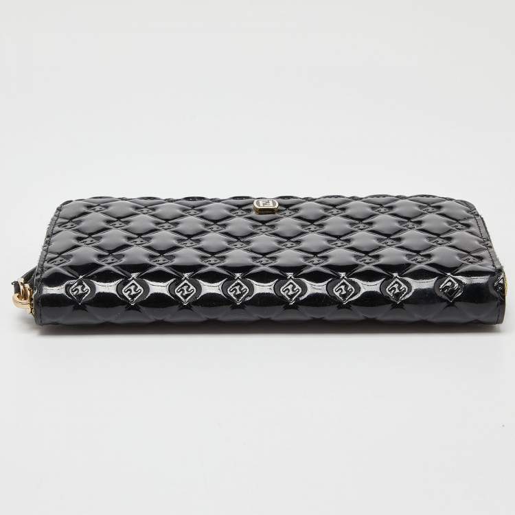 Pre Owned Fendi Black Patent Leather Fendilicious Zip Around Wallet
