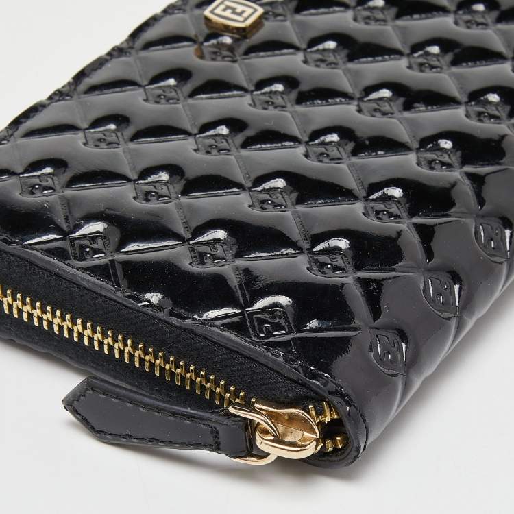 Pre Owned Fendi Black Patent Leather Fendilicious Zip Around Wallet