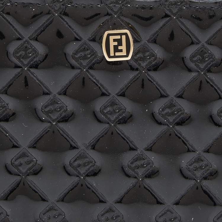 Pre Owned Fendi Black Patent Leather Fendilicious Zip Around Wallet