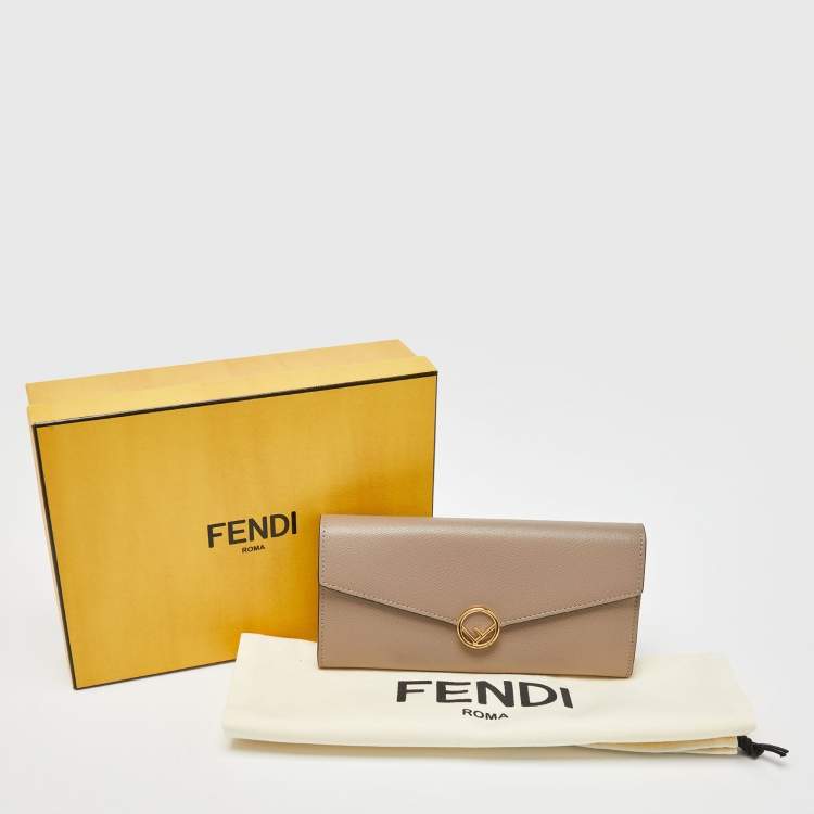 Pre Owned Fendi Taupe Leather F is Fendi Continental Wallet