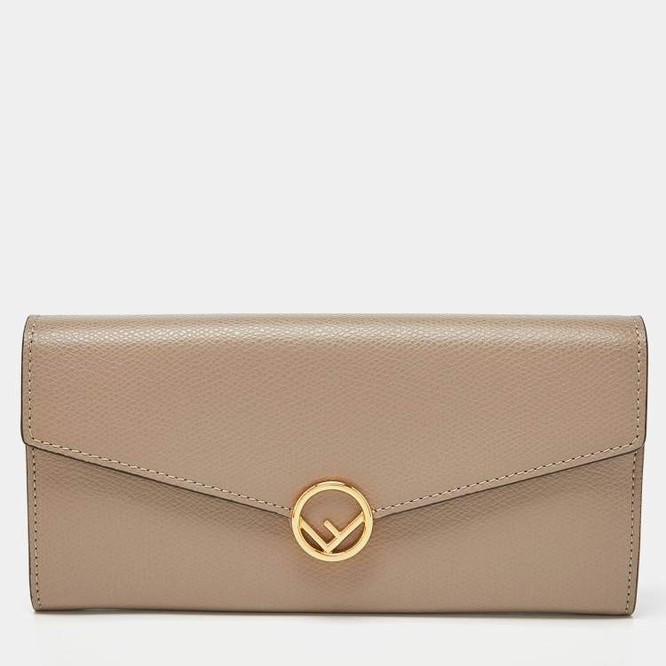 Pre Owned Fendi Taupe Leather F is Fendi Continental Wallet