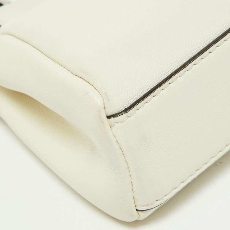 Pre Owned Fendi White Leather Micro Peekaboo Crossbody Bag