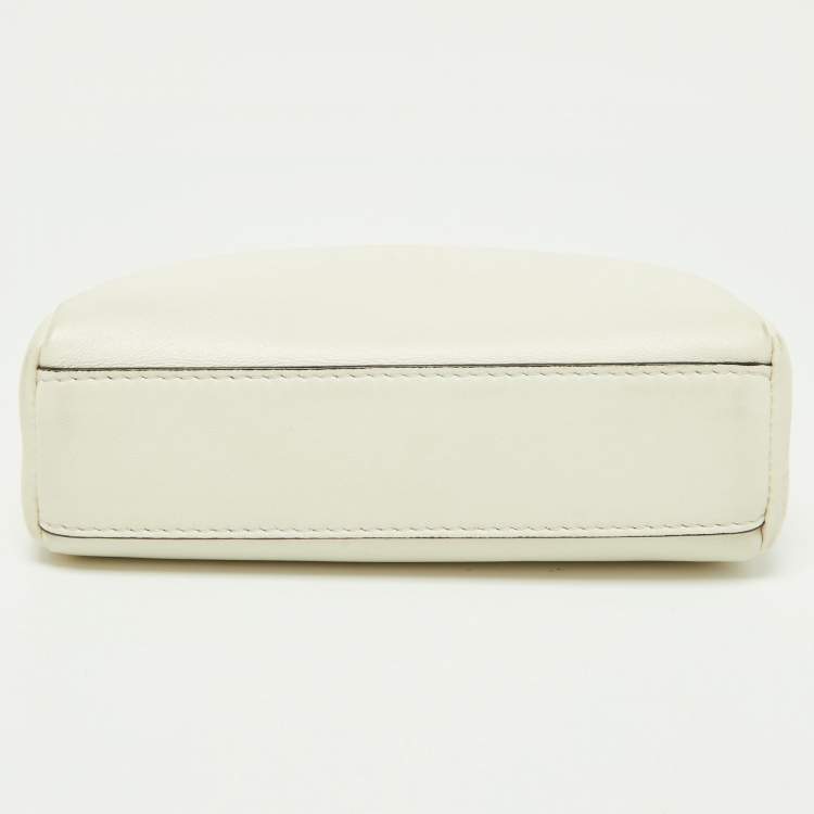 Pre Owned Fendi White Leather Micro Peekaboo Crossbody Bag