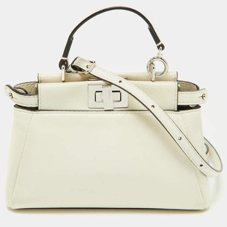 Pre Owned Fendi White Leather Micro Peekaboo Crossbody Bag