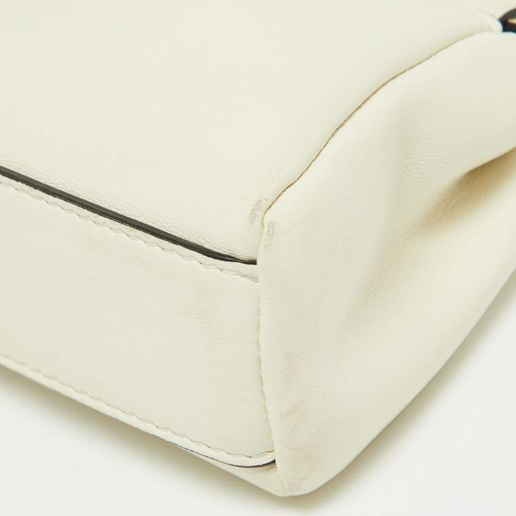 Pre Owned Fendi White Leather Micro Peekaboo Crossbody Bag