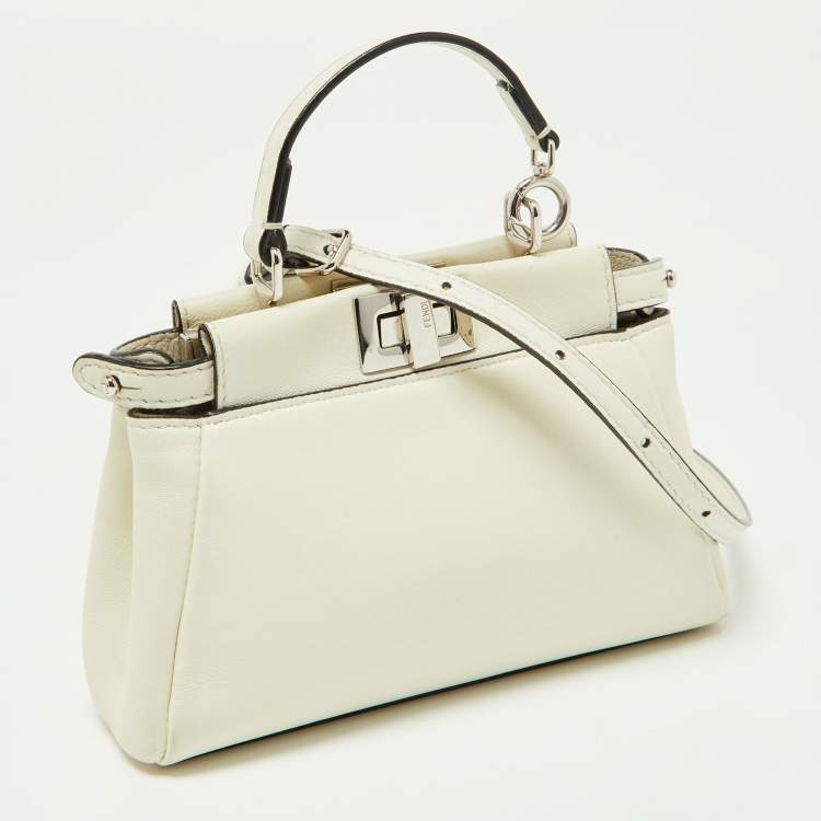 Pre Owned Fendi White Leather Micro Peekaboo Crossbody Bag