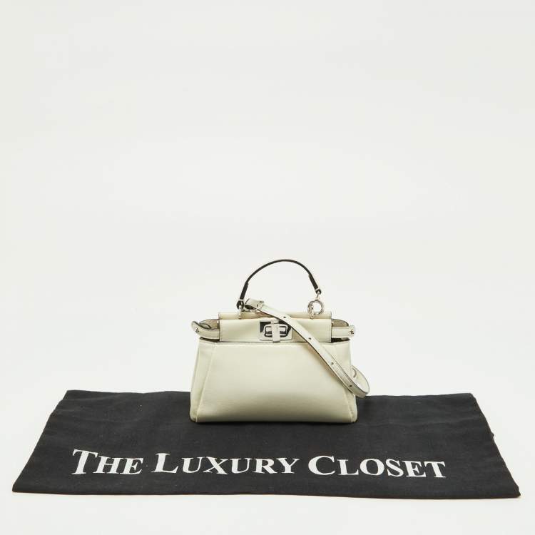 Pre Owned Fendi White Leather Micro Peekaboo Crossbody Bag