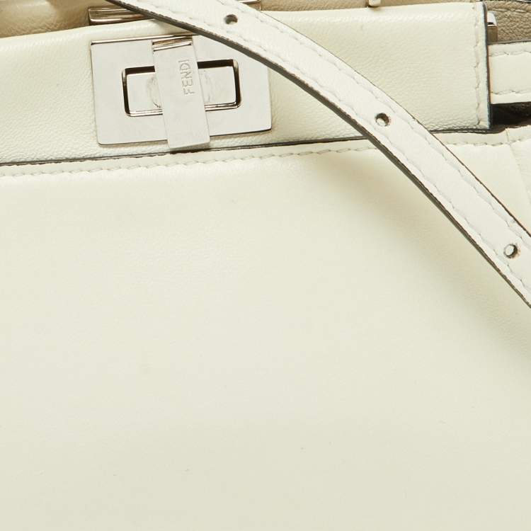 Pre Owned Fendi White Leather Micro Peekaboo Crossbody Bag