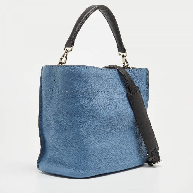 Pre Owned Fendi Light Blue/Black Leather Anna Bag