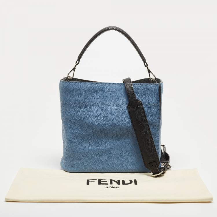 Pre Owned Fendi Light Blue/Black Leather Anna Bag