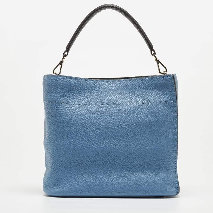 Pre Owned Fendi Light Blue/Black Leather Anna Bag