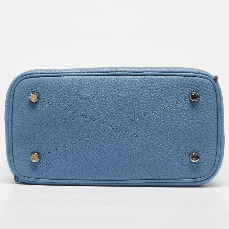 Pre Owned Fendi Light Blue/Black Leather Anna Bag