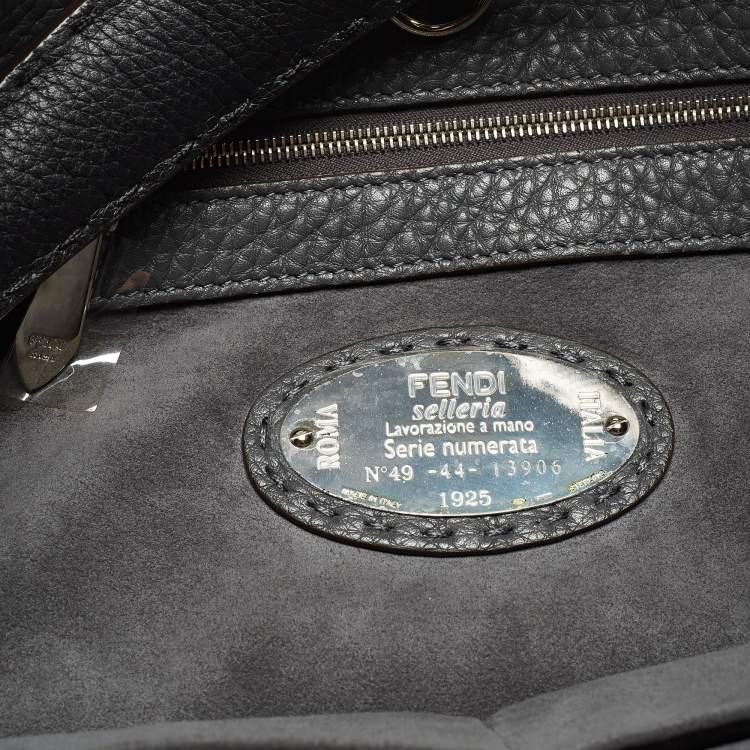 Pre Owned Fendi Light Blue/Black Leather Anna Bag