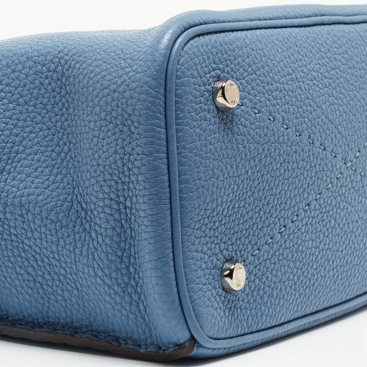 Pre Owned Fendi Light Blue/Black Leather Anna Bag